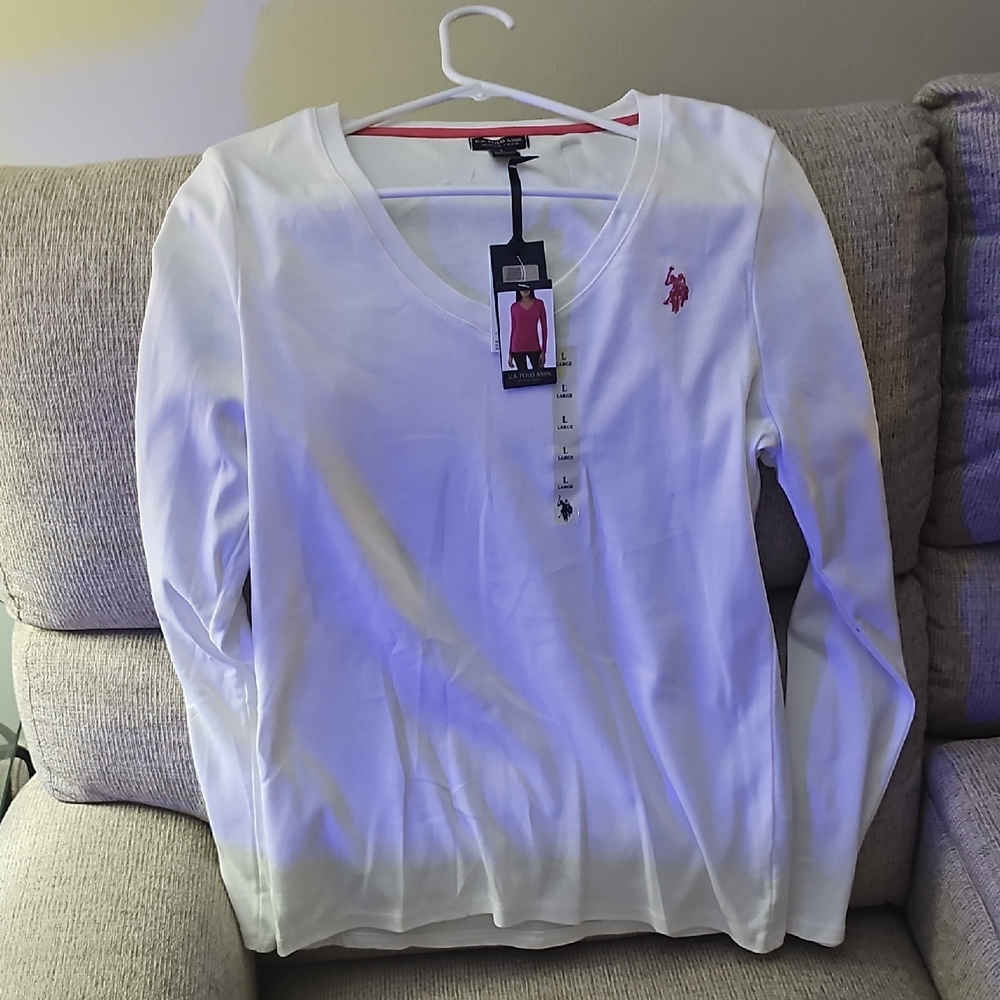 U.S. Polo Assn. White and Red Long Sleeve Shirt